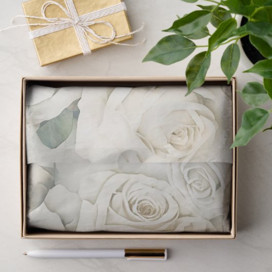 Witte  Rozen Tissuepapier (Geschenk)