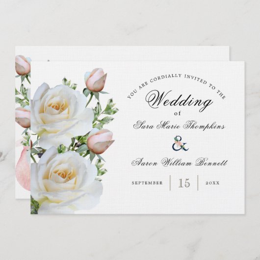 Witte rozen - Traditioneel | Uitnodiging tot wedde (Voorkant / Achterkant)