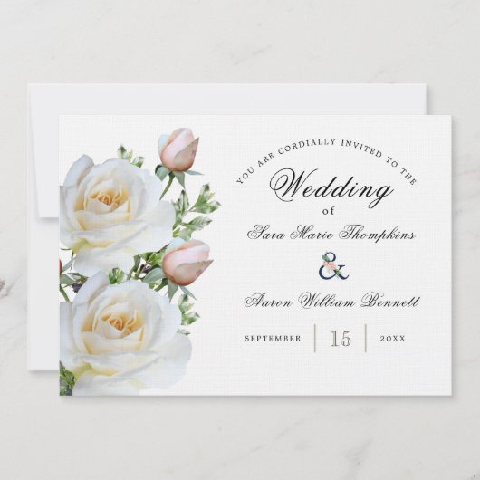 Witte rozen - Traditioneel | Uitnodiging tot wedde (Voorkant)