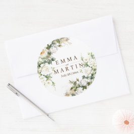 Witte Rozen Trouw Elegante Bloemen Ronde Sticker