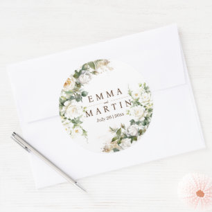 Witte Rozen Trouw Elegante Bloemen Ronde Sticker