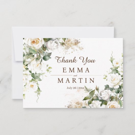 Witte Rozen Trouwbloem Bedankkaart (Voorkant)