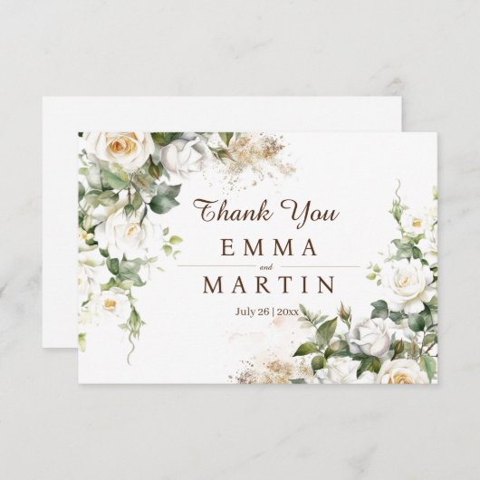Witte Rozen Trouwbloem Bedankkaart (Voorkant / Achterkant)