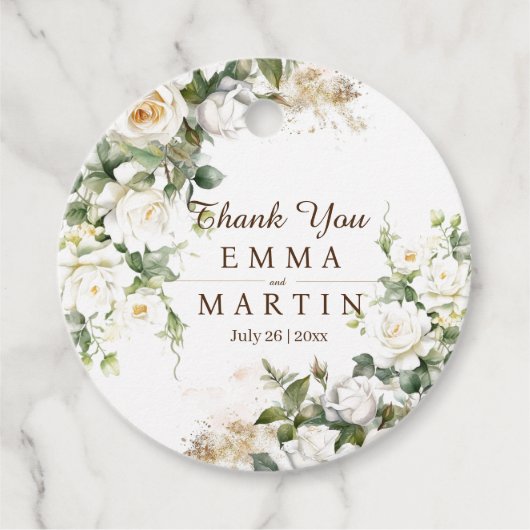 Witte Rozen Trouwbloemen Bedankt Bedankjes Labels (Voorkant)