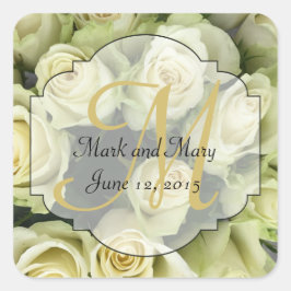 Witte Rozen Trouwsuite Blush Champagne Vierkante Sticker