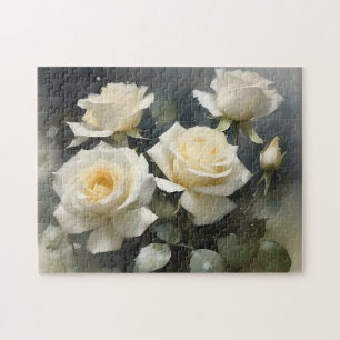 witte rozen tuin waterverf schilderij legpuzzel