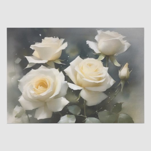  witte rozen tuin waterverf schilderij tissuepapier (Voorkant)
