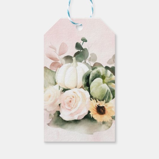 Witte Rozen Vallen Pompoenen Cadeaulabel (Achterkant)