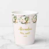 Witte Rozen Vallen Pompoenen Papieren Bekers (Achterkant)