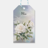 Witte rozen & veren cadeaulabel (Voorkant)