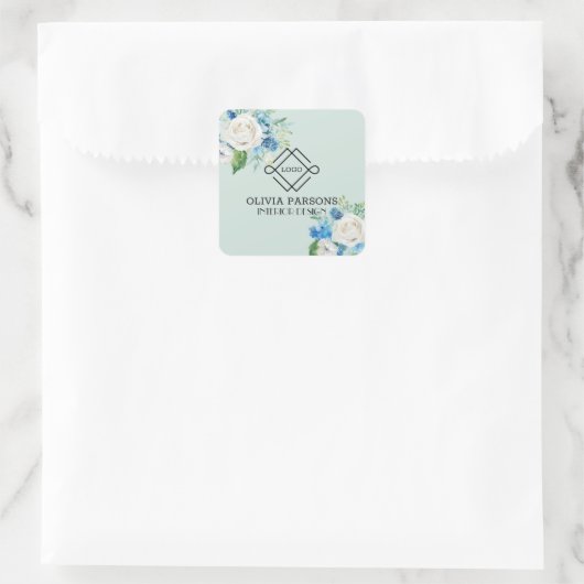 Witte rozen vierkante sticker (Tas)
