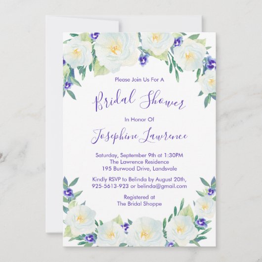 Witte Rozen & Violets Waterverf Vrijgezellenfeest Kaart (Voorkant)