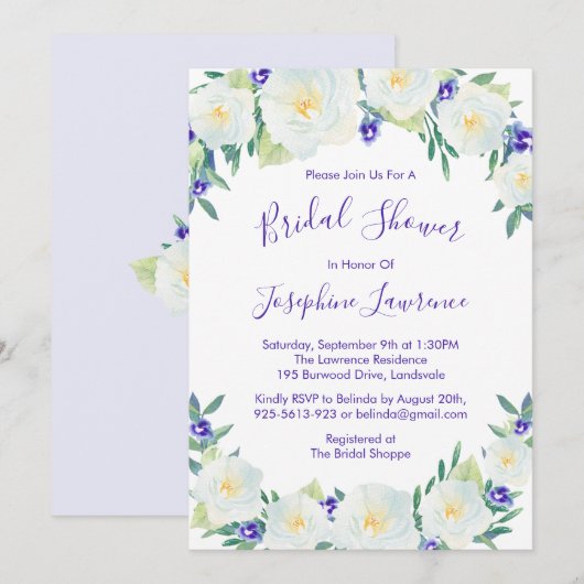 Witte Rozen & Violets Waterverf Vrijgezellenfeest Kaart (Voorkant / Achterkant)