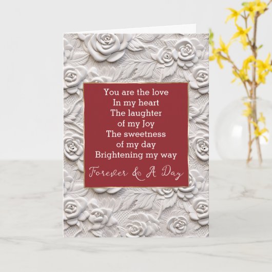 Witte rozen voor altijd gedicht kaart (Gele Bloem)