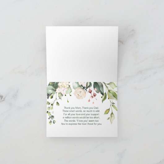 Witte rozen voor mama en papa op mijn trouwdag bedankkaart (Binnen)