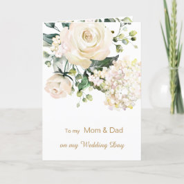 Witte rozen voor mama en papa op mijn trouwdag bedankkaart