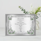 Witte rozen voor weddenschappen op zilversatin kaart (Staand voorkant)