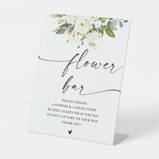 Witte Rozen Vrijgezellenfeest Bloembalk Teken Reclamebord Met Voetstuk (Voorkant)