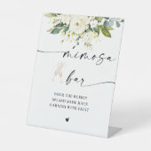 Witte Rozen Vrijgezellenfeest Mimosa Bar Teken Reclamebord Met Voetstuk (Voorkant)