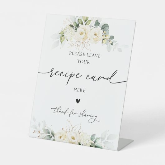 Witte Rozen Vrijgezellenfeest Recept Kaart teken Reclamebord Met Voetstuk (Voorkant)