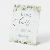 Witte Rozen Vrijgezellenfeest Ring Hunt teken Reclamebord Met Voetstuk (Voorkant)