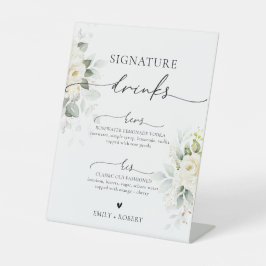 Witte Rozen Vrijgezellenfeest Signature Drinken Te Reclamebord Met Voetstuk