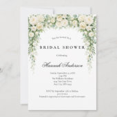 Witte Rozen Waterverf Bloemen Bruidsdouche Kaart (Voorkant)