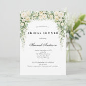 Witte Rozen Waterverf Bloemen Bruidsdouche Kaart (Staand voorkant)