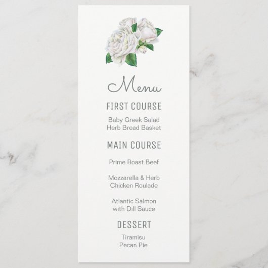 Witte Rozen Waterverf Bloemenmenu's Menu (Voorkant)