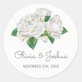 Witte Rozen Waterverf Trouwstickers Ronde Sticker