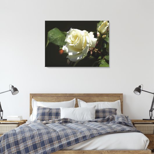 Witte Rozen Wilde Bloemen Fotoprint Canvas Afdruk (Insitu (Slaapkamer))