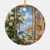 Witte Rozen Zeezicht Ornament (Voorkant)