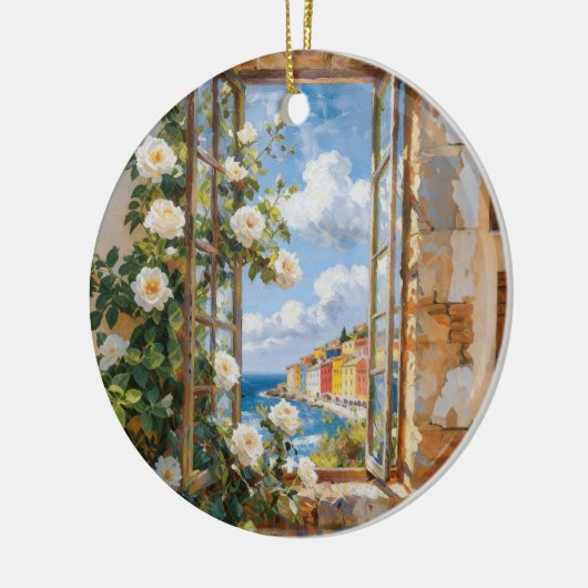 Witte Rozen Zeezicht Ornament (Links)