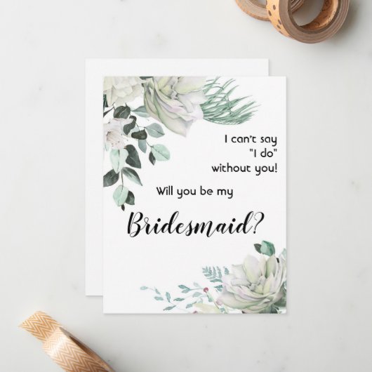 Witte rozen zijn mijn bruidsvoorstel notitiekaartje (Voorkant / Achterkant in situ)