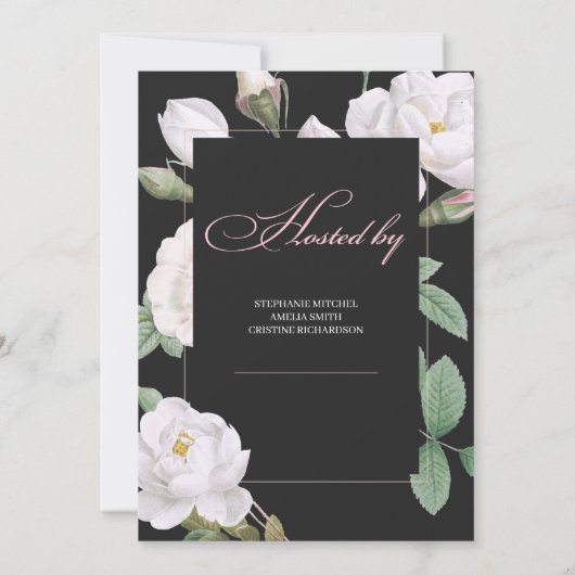 Witte rozen zwarte vrijgezellenfeest kaart (Achterkant)