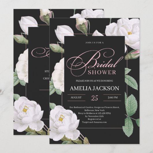 Witte rozen zwarte vrijgezellenfeest kaart (Voorkant / Achterkant)