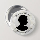 Witte rozenblaadjes herdenkingsfoto knop ronde button 7,6 cm (Voorkant /achterkant)