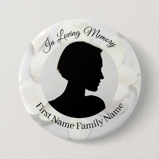 Witte rozenblaadjes herdenkingsfoto knop ronde button 7,6 cm (Voorkant)