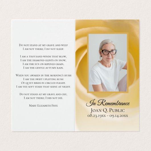 Witte rozenbloem begrafenis gebed visitekaartje (Buitenkant ongevouwen)