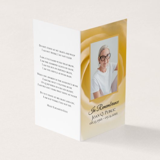 Witte rozenbloem begrafenis gebed visitekaartje (Buitenkant)