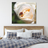 witte rozenbloem en damesbeestje natuur met bloeme canvas afdruk (Insitu (Slaapkamer))