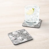 Witte rozenbloem winterbloemgrijs bier onderzetter (Rechterzijde)