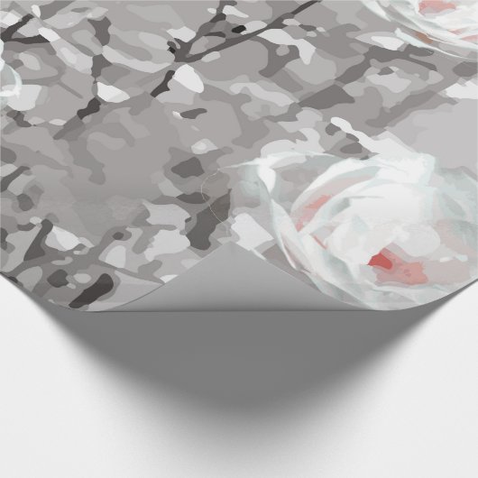 Witte rozenbloem winterbloemgrijs cadeaupapier (Hoek)