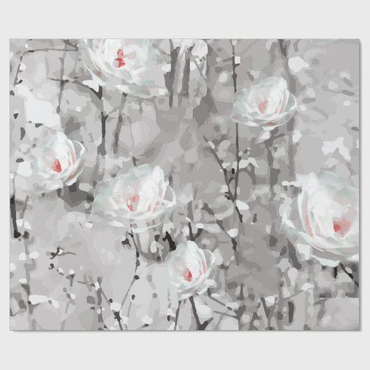 Witte rozenbloem winterbloemgrijs cadeaupapier (Vlak)