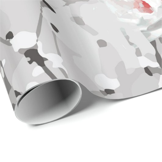 Witte rozenbloem winterbloemgrijs cadeaupapier (Rol Hoek)