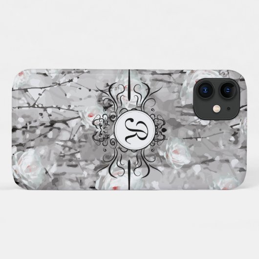 Witte rozenbloem winterbloemgrijs Case-Mate iPhone case (Achterkant (horizontaal))