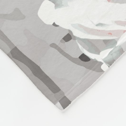 Witte rozenbloem winterbloemgrijs fleece deken (Hoek)