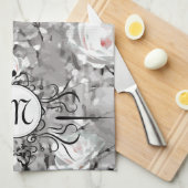 Witte rozenbloem winterbloemgrijs theedoek (Quarter Fold)