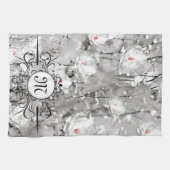 Witte rozenbloem winterbloemgrijs theedoek (Horizontaal)