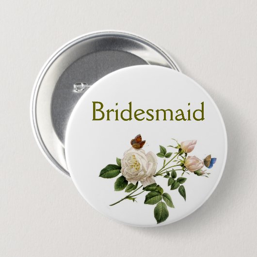 witte rozenbloemen bruidsmaid ronde button 7,6 cm (Voorkant /achterkant)